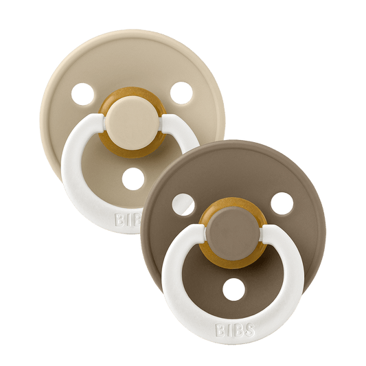 BIBS COLOUR Glow Original Natural Latex Pacifier 2pk - Round - Vanilla/Dark Oak-Mountain Baby