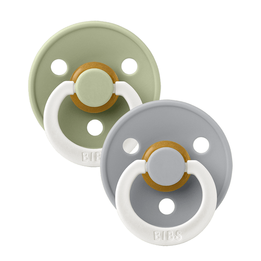 BIBS COLOUR Glow Original Natural Latex Pacifier 2pk - Round - Sage/Cloud-Mountain Baby