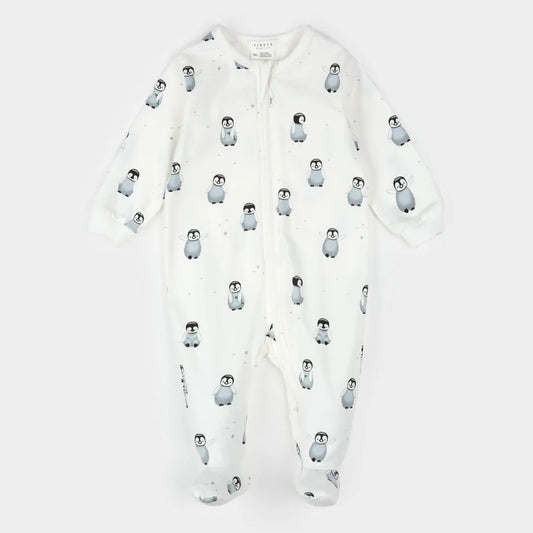 Petit Lem Footed Sleeper - Penguin Print - Off White-Mountain Baby