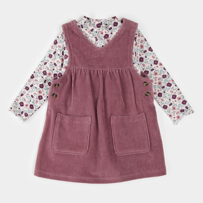 Petit Lem 2 Pc Set - L/S Bodysuit Overall Dress - Plum-Mountain Baby