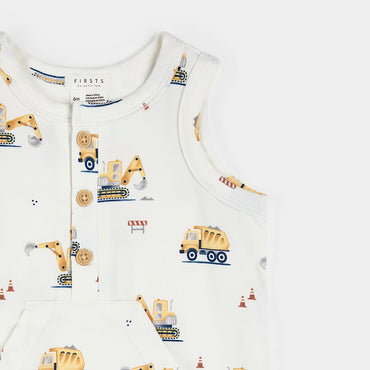Petit Lem Sleeveless Romper - Diggers on Off-White-Mountain Baby