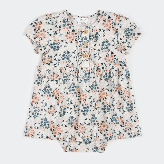 Petit Lem Bodysuit Dress - Spring Flowers on Creme-Mountain Baby