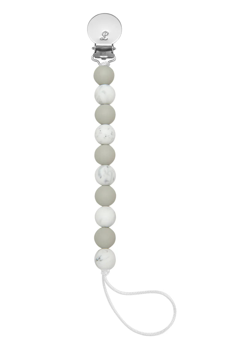 LouLou Lollipop Silicone Teether & Pacifier Clip - Lolli - Marble Grey-Mountain Baby