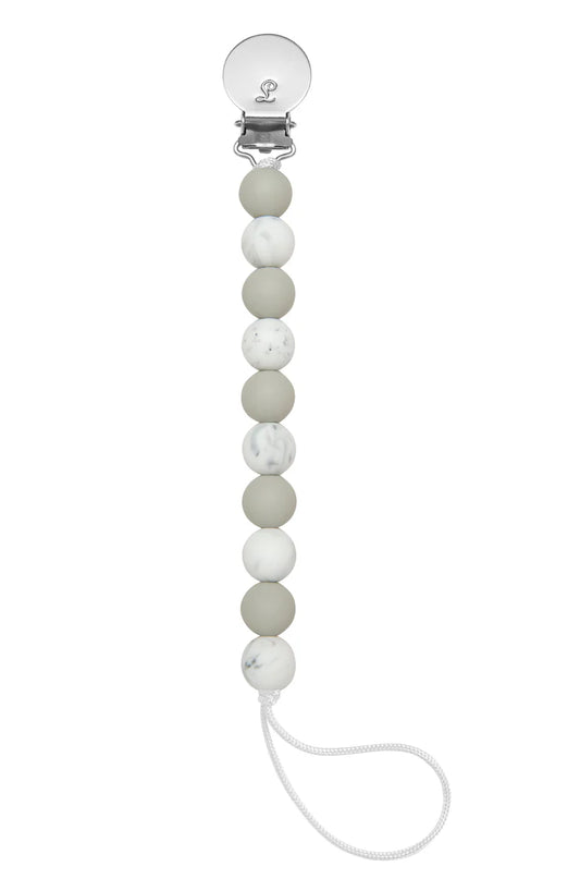 LouLou Lollipop Silicone Teether & Pacifier Clip - Lolli - Marble Grey-Mountain Baby