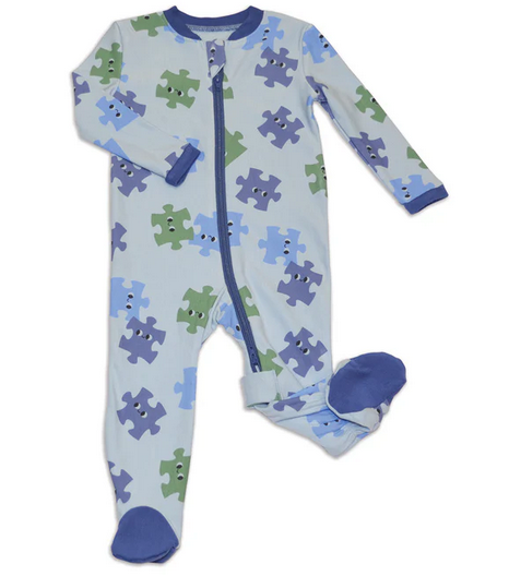 Silkberry Fleece Zip Footie - Puzzle Pals-Mountain Baby