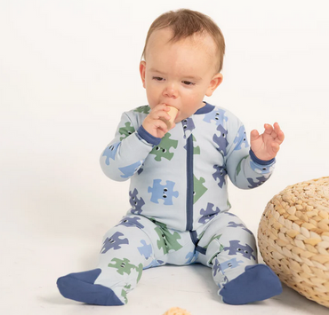 Silkberry Fleece Zip Footie - Puzzle Pals-Mountain Baby