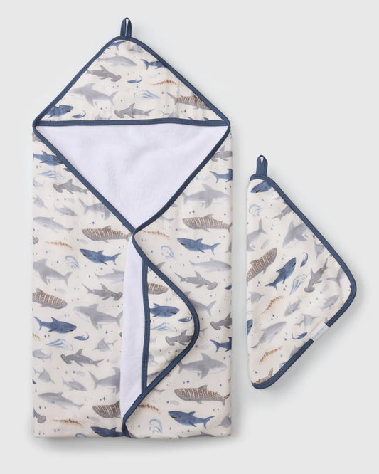 LouLou Lollipop Hooded Towel Set - Sharks-Mountain Baby