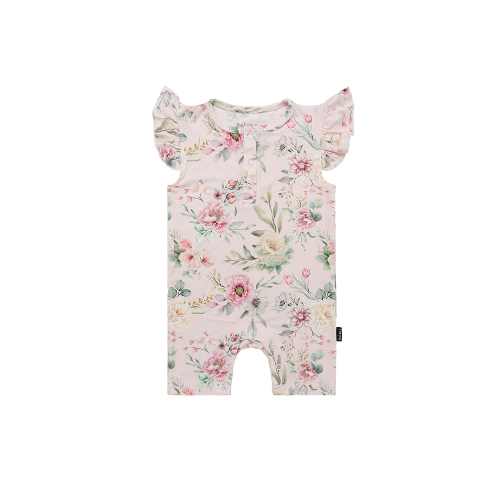 Belan.J Ruffled Sleeves Shortall Romper - Floral Bliss-Mountain Baby
