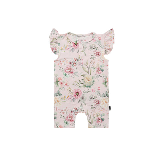 Belan.J Ruffled Sleeves Shortall Romper - Floral Bliss-Mountain Baby