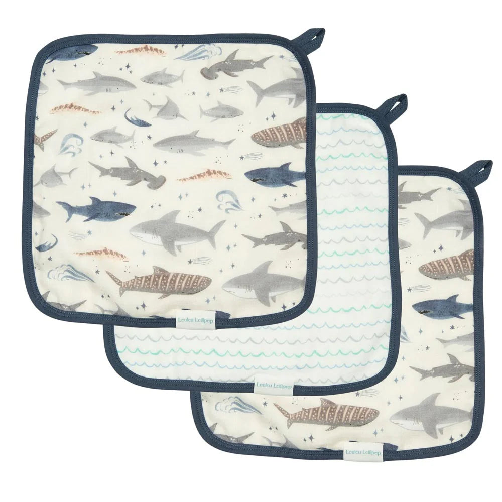 LouLou Lollipop Washcloths 3pk -Sharks-Mountain Baby