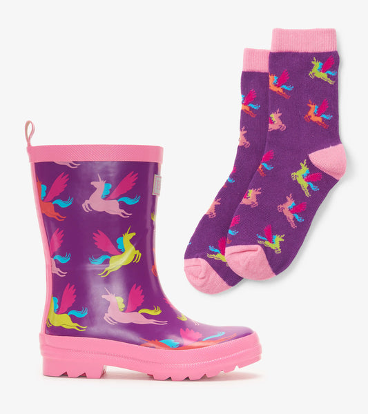 Hatley Rain Boots & Matching Socks - Pretty Pegasus-Mountain Baby