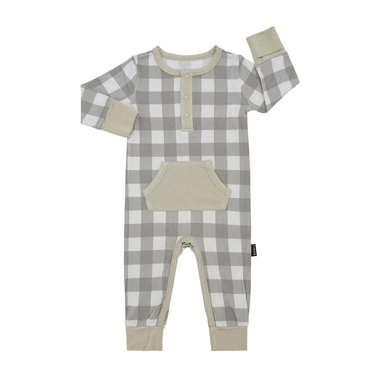 Belan.J L/S Pocket Romper - Sage Plaid-Mountain Baby