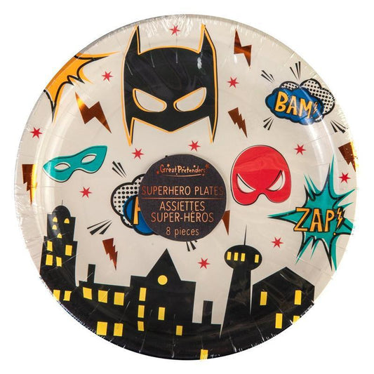 Great Pretenders Party Supplies - Paper Plates 8pk - Superhero - Small-Mountain Baby