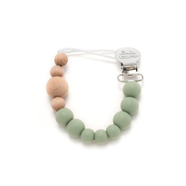 LouLou Lollipop Silicone & Wood Teether & Pacifier Clip - Colour Block - Sage Green-Mountain Baby