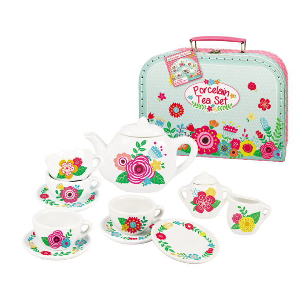 Children's Porcelain Tea Set w/ Carrying Case - Floral-Mountain Baby