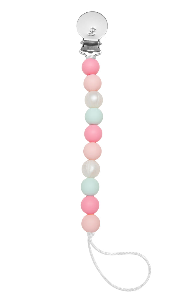 LouLou Lollipop Silicone Teether & Pacifier Clip - Lolli - Pink Mint-Mountain Baby