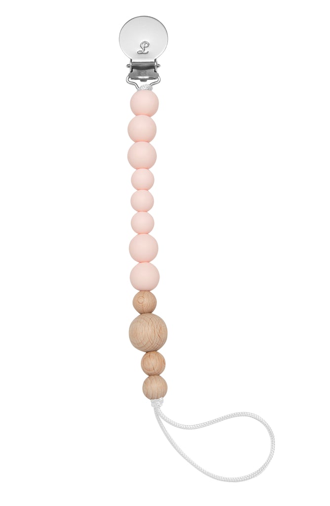 LouLou Lollipop Silicone & Wood Teether & Pacifier Clip - Colour Block - Pink Quartz-Mountain Baby