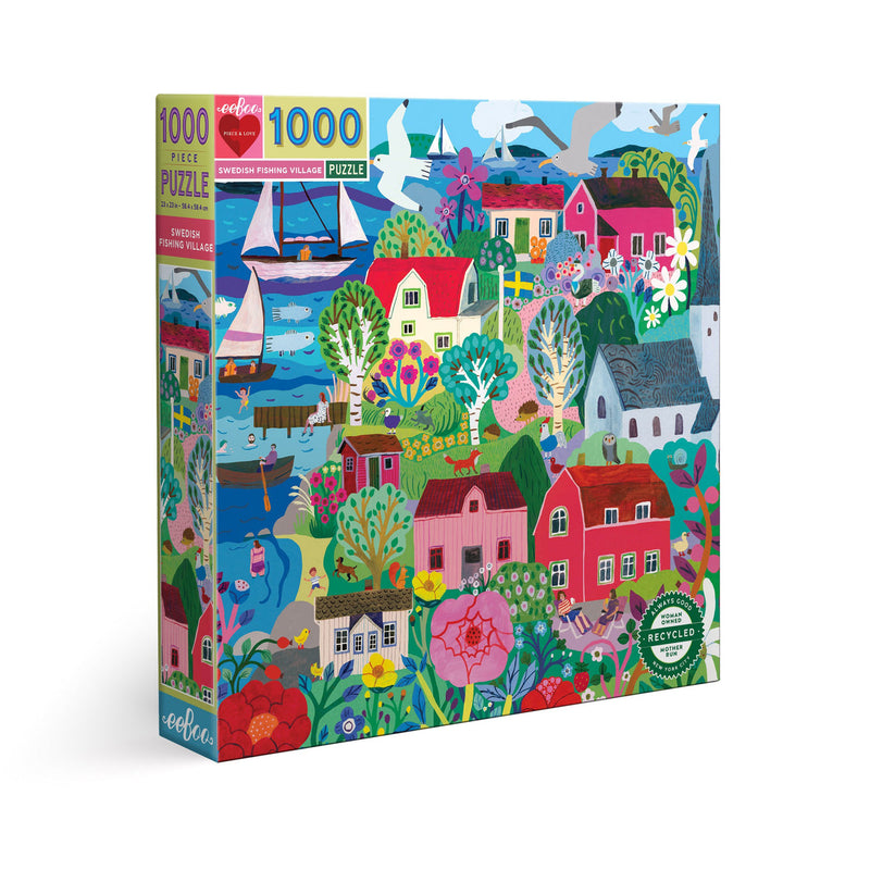 Eeboo Puzzle - 1000pc Swedish Fishing Village-Mountain Baby