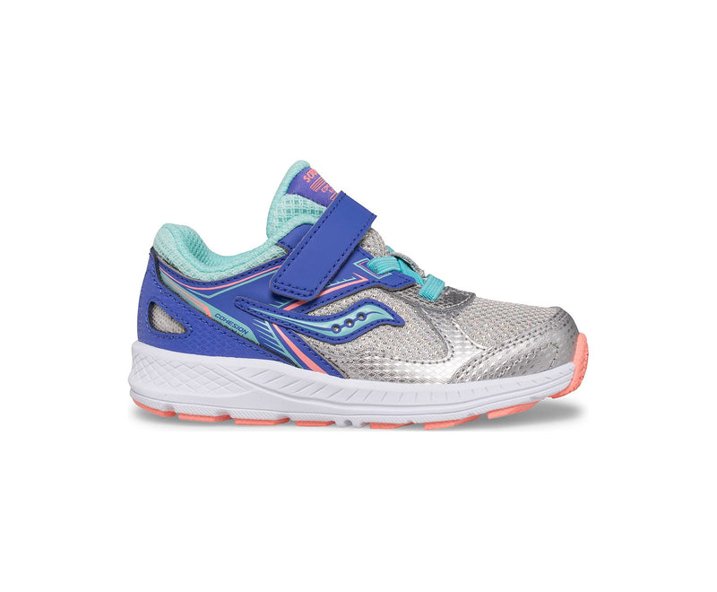 Saucony Cohesion 14 A/C Jr. Runner - Silver/Periwinkle/Turquoise-Mountain Baby