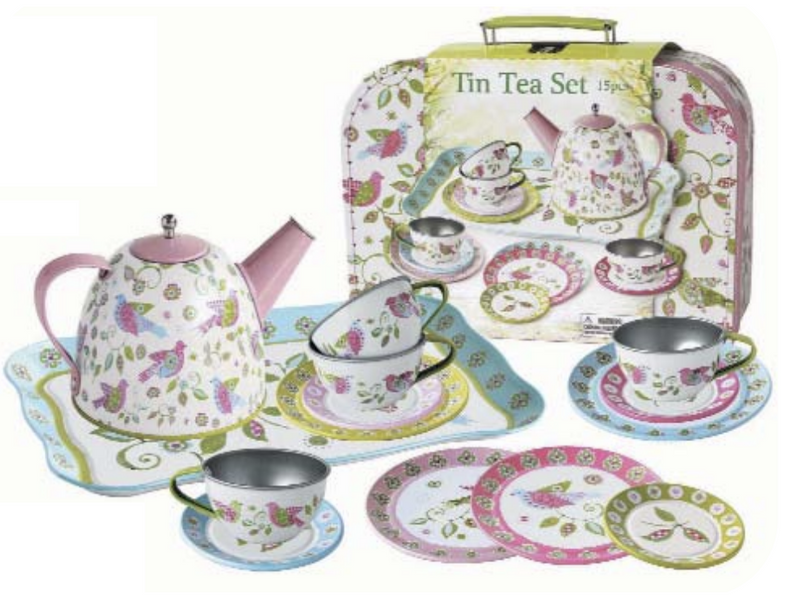 Children's Tin Tea Set w/ Carry Case - Bird-Mountain Baby