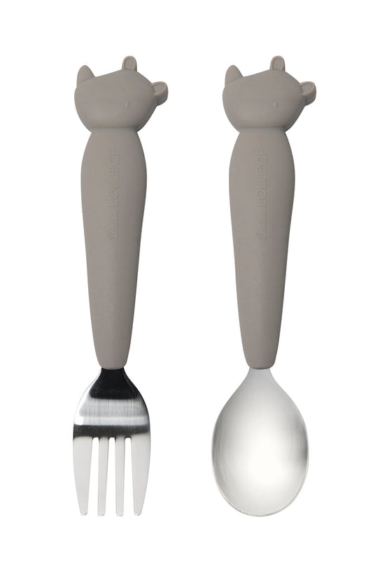 LouLou Lollipop Silicone Kid's Spoon/Fork Set - Rhino-Mountain Baby