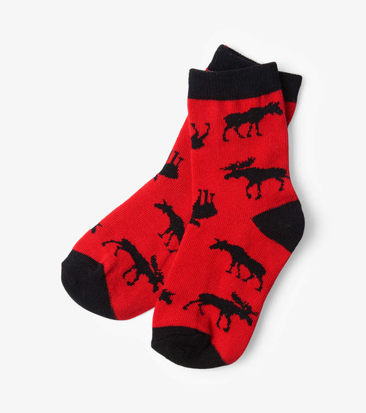 Little Blue House Kids Crew Sock - Moose On Red-Mountain Baby