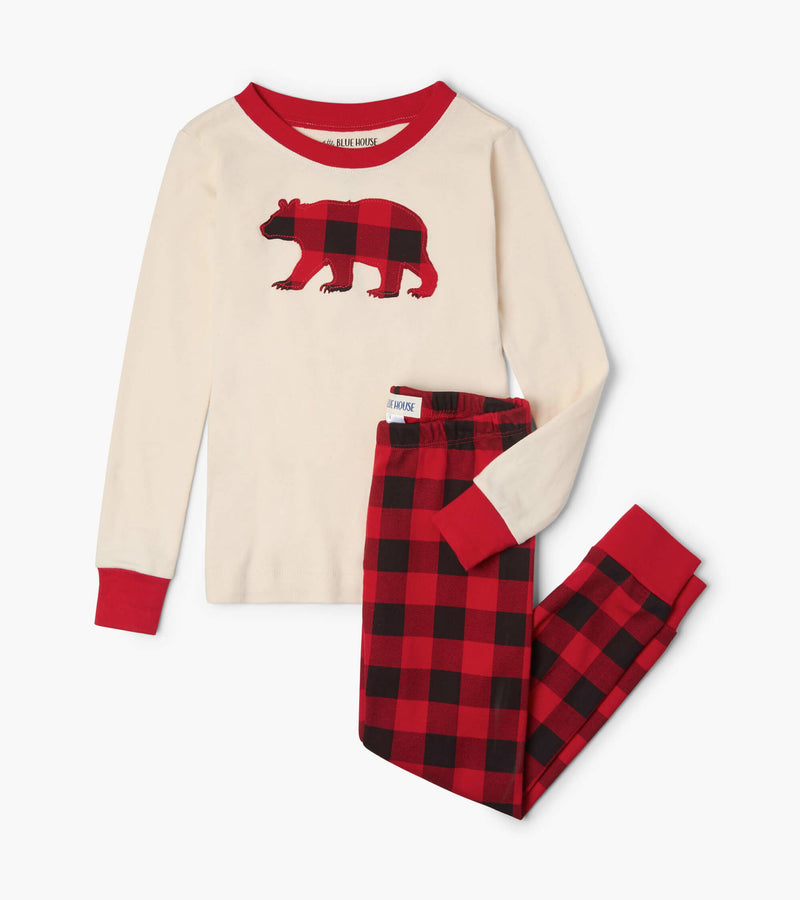 Little Blue House Cotton Pajama Set - Buffalo Plaid Applique – Mountain Baby