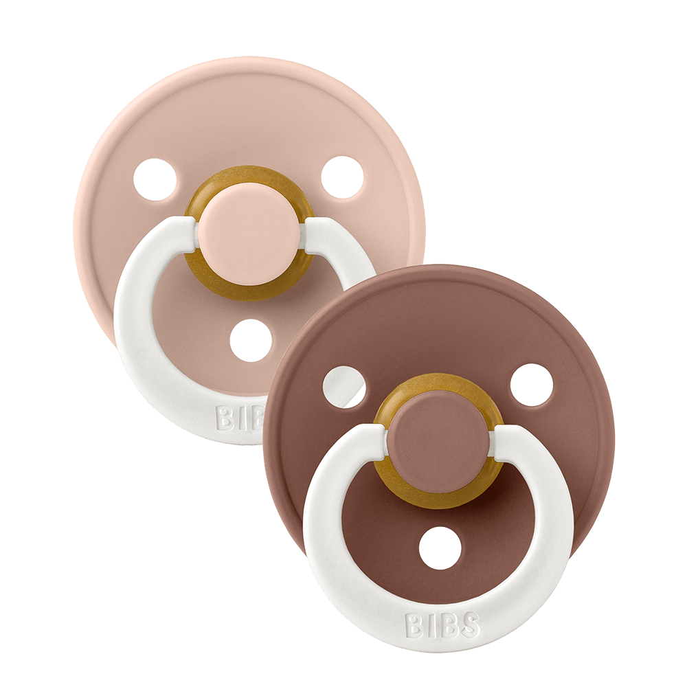 BIBS COLOUR Glow Original Natural Latex Pacifier 2pk - Round - Blush/Woodchuck-Mountain Baby