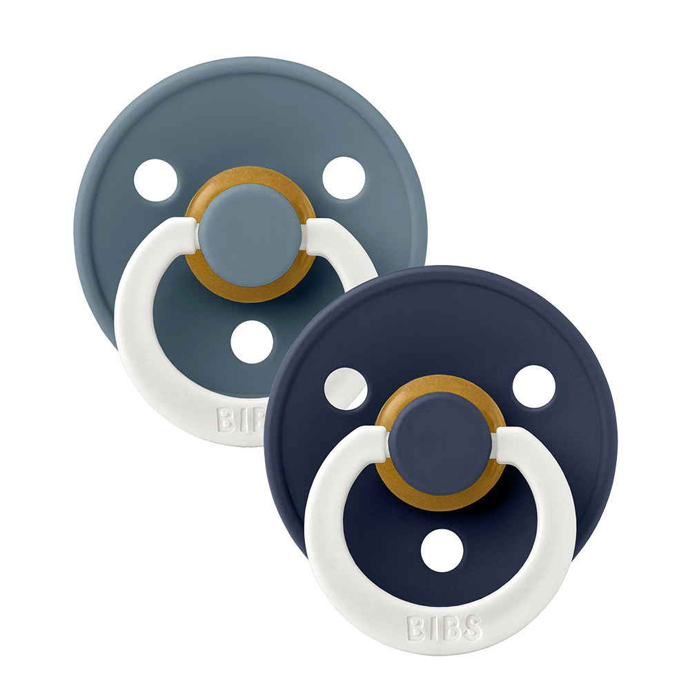 BIBS COLOUR Glow Original Natural Latex Pacifier 2pk - Round - Petrol/Deep Space-Mountain Baby