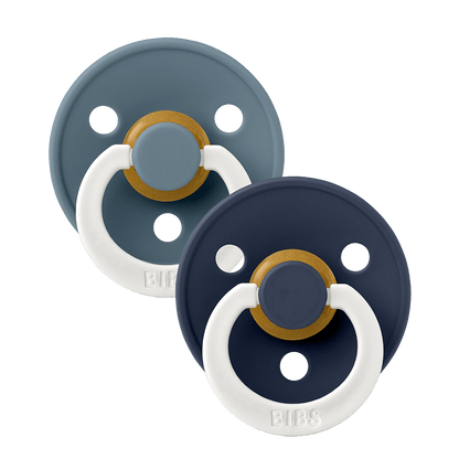 BIBS COLOUR Glow Original Natural Latex Pacifier 2pk - Round - Petrol/Deep Space-Mountain Baby