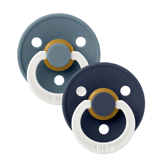BIBS COLOUR Glow Original Natural Latex Pacifier 2pk - Round - Petrol/Deep Space-Mountain Baby