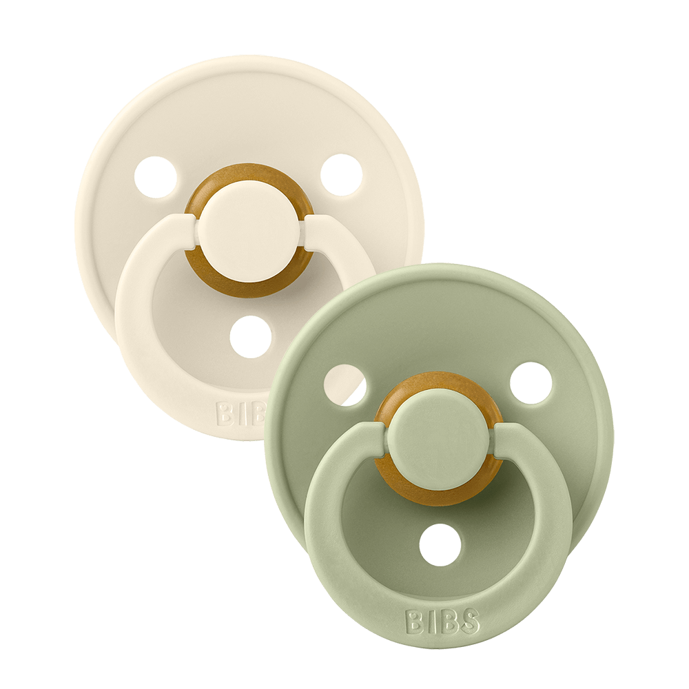 BIBS COLOUR Original Natural Latex Pacifier 2pk - Symmetrical - Ivory/Sage-Mountain Baby