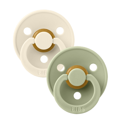 BIBS COLOUR Original Natural Latex Pacifier 2pk - Symmetrical - Ivory/Sage-Mountain Baby