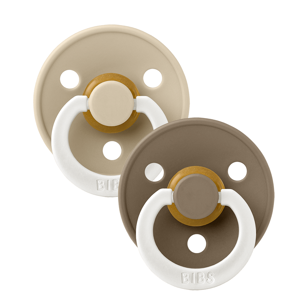 BIBS COLOUR Glow Original Natural Latex Pacifier 2pk - Round - Vanilla/Dark Oak-Mountain Baby