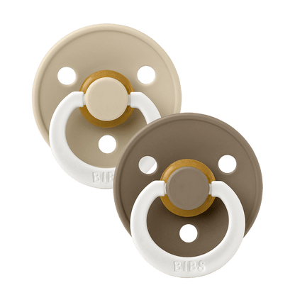 BIBS COLOUR Glow Original Natural Latex Pacifier 2pk - Round - Vanilla/Dark Oak-Mountain Baby