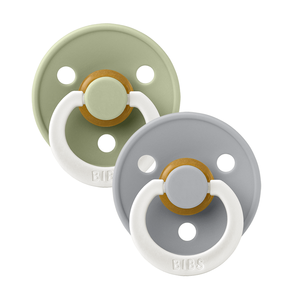 BIBS COLOUR Glow Original Natural Latex Pacifier 2pk - Round - Sage/Cloud-Mountain Baby