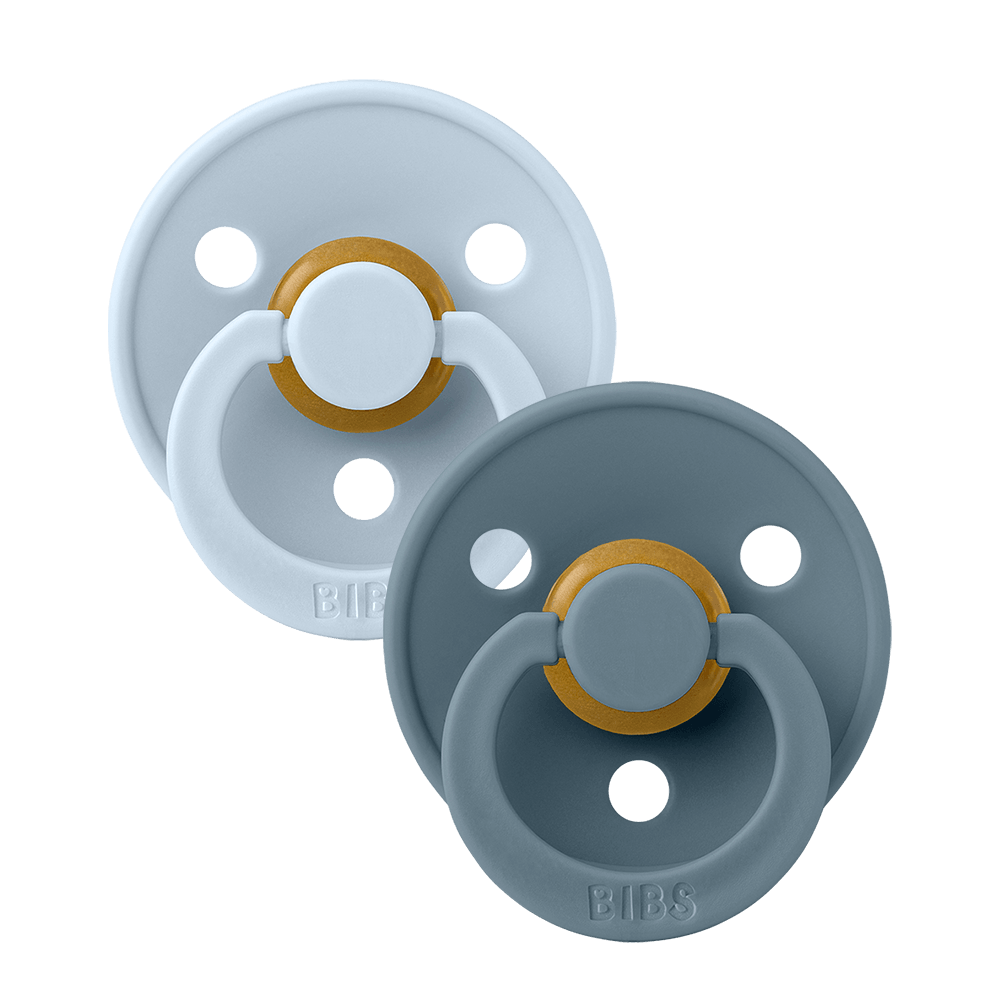 BIBS COLOUR Original Natural Latex Pacifier 2pk - Symmetrical - Baby Blue/Petrol-Mountain Baby