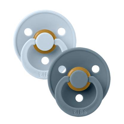 BIBS COLOUR Original Natural Latex Pacifier 2pk - Symmetrical - Baby Blue/Petrol-Mountain Baby