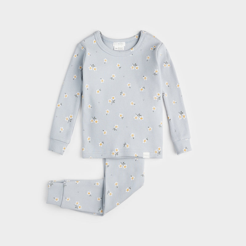 Petit Lem Pajama Set - Daisy Blue Ribbed-Mountain Baby