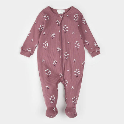 Petit Lem Footed Sleeper - White Flowers Print-Mountain Baby