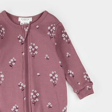 Petit Lem Footed Sleeper - White Flowers Print-Mountain Baby