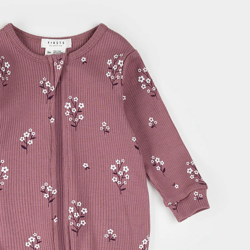 Petit Lem Footed Sleeper - White Flowers Print-Mountain Baby