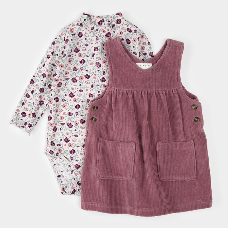Petit Lem 2 Pc Set - L/S Bodysuit Overall Dress - Plum-Mountain Baby