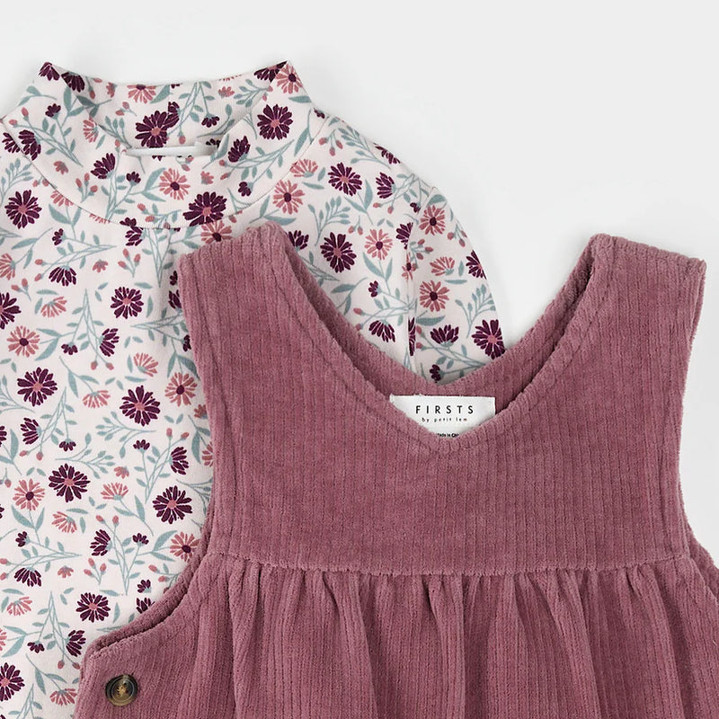 Petit Lem 2 Pc Set - L/S Bodysuit Overall Dress - Plum-Mountain Baby