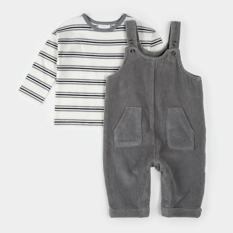 Petit Lem 2 Pc Set - L/S Top Overall Pants - Grey-Mountain Baby