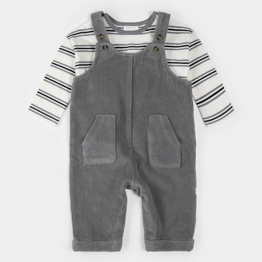 Petit Lem 2 Pc Set - L/S Top Overall Pants - Grey-Mountain Baby