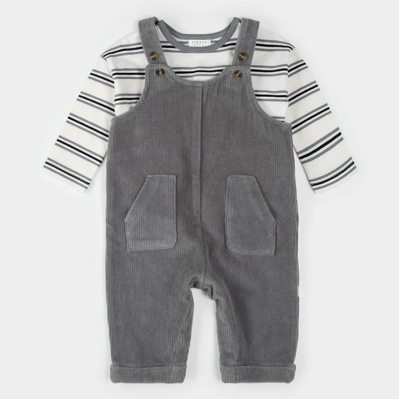 Petit Lem 2 Pc Set - L/S Top Overall Pants - Grey-Mountain Baby