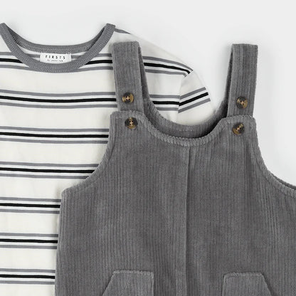Petit Lem 2 Pc Set - L/S Top Overall Pants - Grey-Mountain Baby