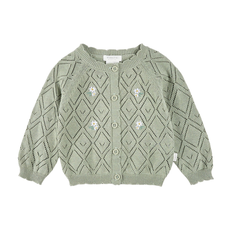 Petit Lem Pointelle Knit Cardigan - Sage-Mountain Baby