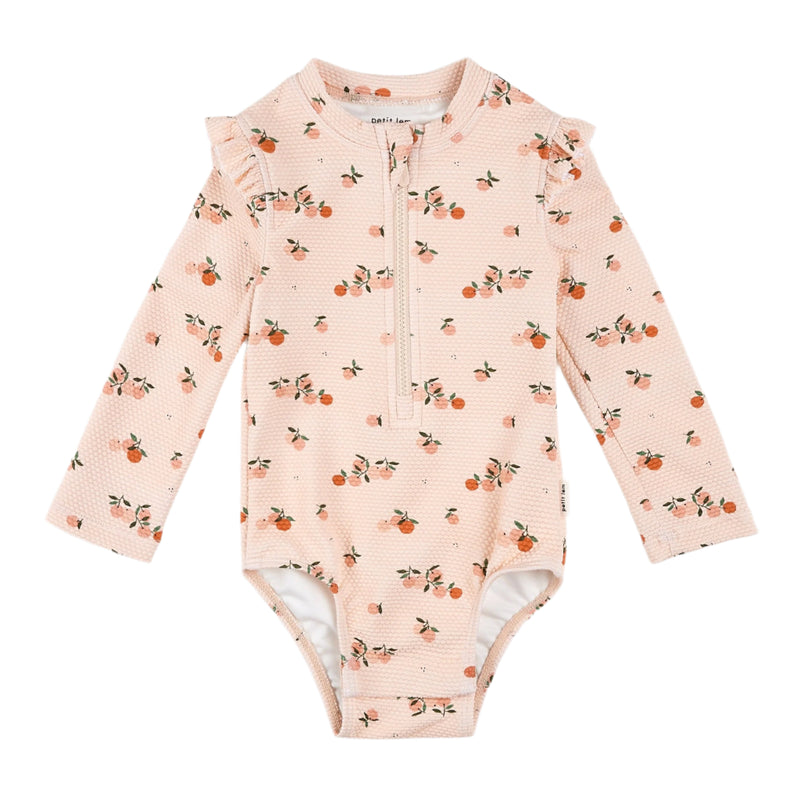 Petit Lem L/S Frilled Swimsuit - Oranges & Cream-Mountain Baby